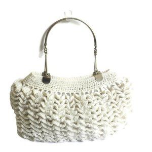 Crochet Purse Zip Closure Silvertone Handle White